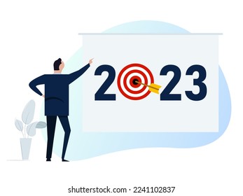 presentation 2023 new year target dart with arrow  symbol of business achievement by business man