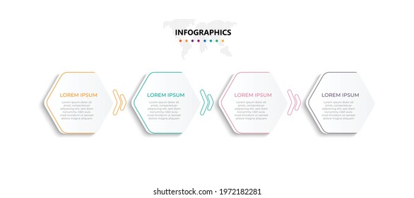 Presentation 4 step Hexagon design Infographic template Timeline business planning process with options, steps. Vector illustration use for presentation and web design organization with pastel colors