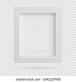 Presentation A3 or A4 rectangular vertical picture frame design with shadow on transparent background. 3D Board Banner Stand on isolated clean blank table Vector illustration EPS 10 for photo, image