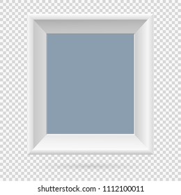 Presentation A3 or A4 rectangular vertical picture frame design with shadow on transparent background. 3D Board Banner Stand on isolated clean blank table Vector illustration EPS 10 for photo, image