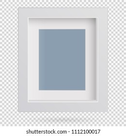 Presentation A3 or A4 rectangular vertical picture frame design with shadow on transparent background. 3D Board Banner Stand on isolated clean blank table Vector illustration EPS 10 for photo, image