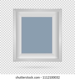 Presentation A3 or A4 rectangular vertical picture frame design with shadow on transparent background. 3D Board Banner Stand on isolated clean blank table Vector illustration EPS 10 for photo, image