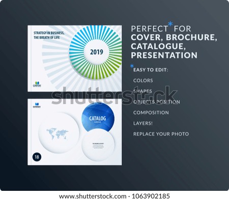 Presentation. Abstract blue green vector set of modern horizontal templates with colourful rays, circles for business, teamwork,