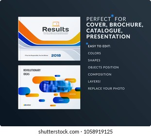 Presentation. Abstract blue orange vector set of modern horizontal templates with colourful smooth shapes
