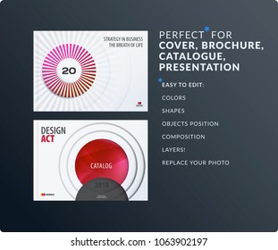 Presentation. Abstract red vector set of modern horizontal templates with colourful rays, circles for business, teamwork,