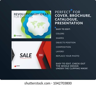 Presentation. Abstract vector set of modern horizontal templates with colourful wave