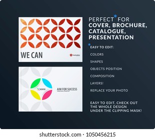 Presentation. Abstract vector set of modern horizontal templates with colourful circle segments, flower shape