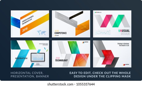Presentation. Abstract vector set of modern horizontal templates with arrows diagonal shapes for business, teamwork