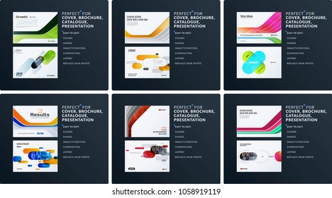 Presentation. Abstract vector set of modern horizontal templates with colourful smooth shapes