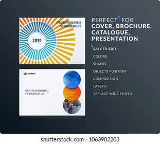 Presentation. Abstract vector set of modern horizontal templates with colourful rays, circles for business, teamwork,