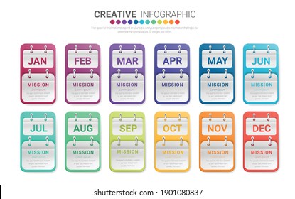 Presentation all months, infographics template for 12 months, 1 year, can be used for Business concept with 12 options, steps or processes.