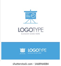 Presentation, Analytics, Board, Business Blue Solid Logo with place for tagline. Vector Icon Template background