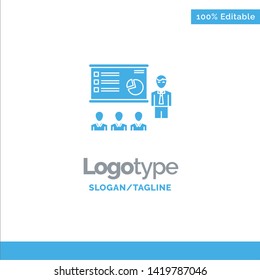 Presentation, Analytics, Business, Graph, Marketing, People, Statistics Blue Solid Logo Template. Place for Tagline