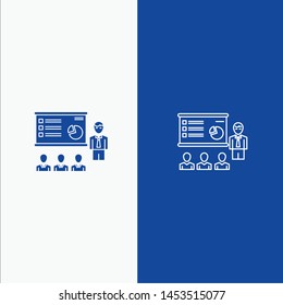 Presentation, Analytics, Business, Graph, Marketing, People, Statistics Line and Glyph Solid icon Blue banner Line and Glyph Solid icon Blue banner
