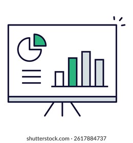 Presentation Analytics. Screen with charts and graphs representing data analysis and support metrics
