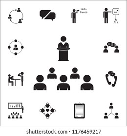 presentation to the audience icon. Conversation and Friendship icons universal set for web and mobile