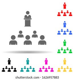 presentation to the audience multi color style icon. Simple glyph, flat vector of conversation and friendship icons for ui and ux, website or mobile application