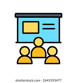 Presentation Audience watches projected chart. Icon symbol illustration