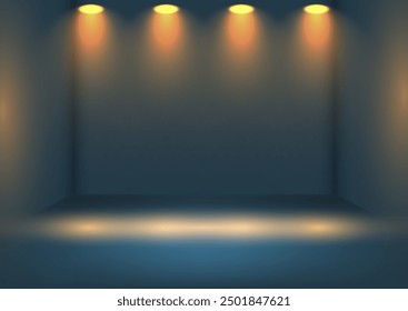 Presentation background with glowing spotlights shining down into an empty room