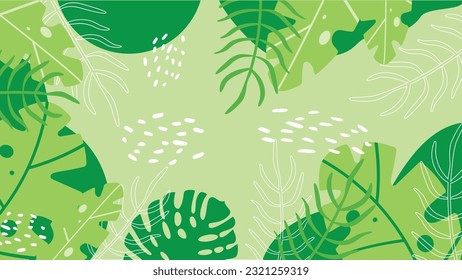 Presentation Background with tropical leaf plant on green background vector design.