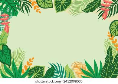 Presentation Background with tropical leaf plant on green background vector design.