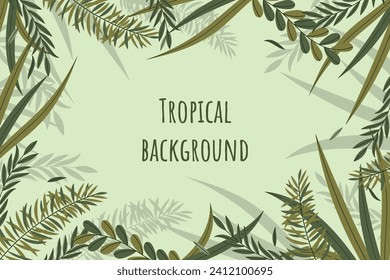 Presentation Background with tropical leaf plant on green background vector design.	

