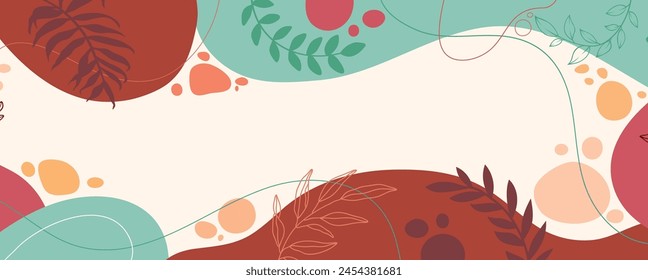 Presentation Background with tropical leaf plant on earth tone background vector design.