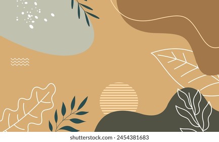 Presentation Background with tropical leaf plant on earth tone background vector design.