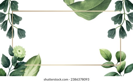 Presentation Background with tropical watercolor leaf plant on white background vector design. With copy space area.	