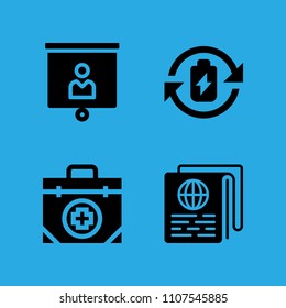presentation, battery, news paper and first aid kit icons vector in sample icon set for web and graphic design