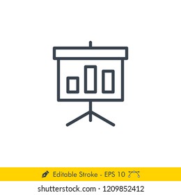Presentation Billboard Chart Icon / Vector - In Line / Stroke Design