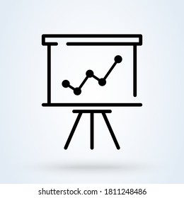 Presentation billboard and icon or logo line art style. Outline Business Growing Chart Presentation concept. Graph Presentation vector illustration.
