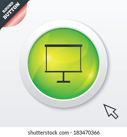 Presentation billboard sign icon. Clean board symbol. Green shiny button. Modern UI website button with mouse cursor pointer. Vector