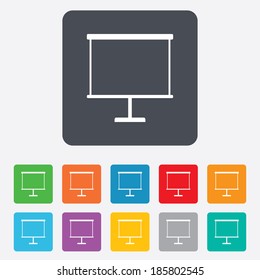 Presentation billboard sign icon. Clean board symbol. Rounded squares 11 buttons. Vector