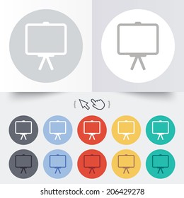 Presentation billboard sign icon. Clean board symbol. Round 12 circle buttons. Shadow. Hand cursor pointer. Vector
