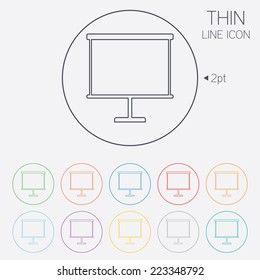 Presentation billboard sign icon. Clean board symbol. Thin line circle web icons with outline. Vector