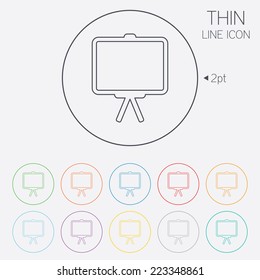 Presentation billboard sign icon. Clean board symbol. Thin line circle web icons with outline. Vector