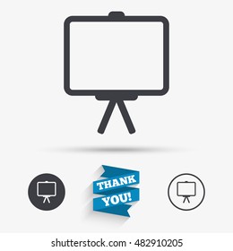 Presentation billboard sign icon. Clean board symbol. Flat icons. Buttons with icons. Thank you ribbon. Vector