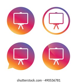 Presentation billboard sign icon. Clean board symbol. Gradient buttons with flat icon. Speech bubble sign. Vector