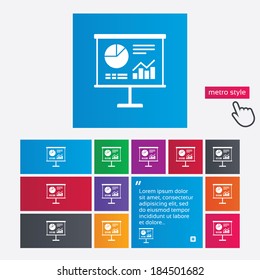 Presentation billboard sign icon. Scheme and Diagram symbol. Metro style buttons. Modern interface website buttons with hand cursor pointer. Vector