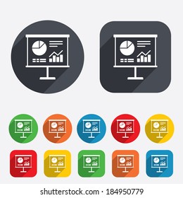 Presentation billboard sign icon. Scheme and Diagram symbol. Circles and rounded squares 12 buttons. Vector
