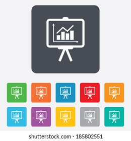 Presentation billboard sign icon. Scheme and Diagram symbol. Rounded squares 11 buttons. Vector