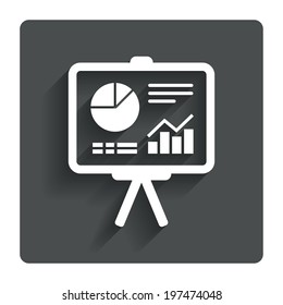 Presentation billboard sign icon. Scheme and Diagram symbol. Gray flat button with shadow. Modern UI website navigation. Vector