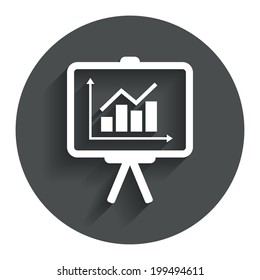 Presentation billboard sign icon. Scheme and Diagram symbol. Circle flat button with shadow. Modern UI website navigation. Vector