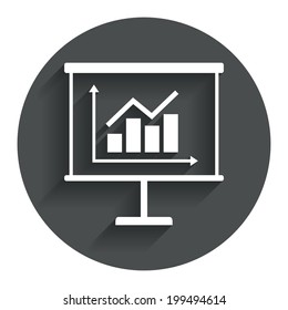 Presentation billboard sign icon. Scheme and Diagram symbol. Circle flat button with shadow. Modern UI website navigation. Vector