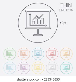Presentation billboard sign icon. Scheme and Diagram symbol. Thin line circle web icons with outline. Vector