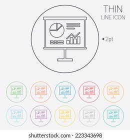 Presentation billboard sign icon. Scheme and Diagram symbol. Thin line circle web icons with outline. Vector