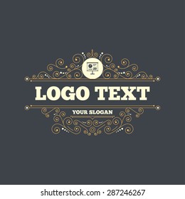 Presentation billboard sign icon. Scheme and Diagram symbol. Flourishes calligraphic ornament. Vector