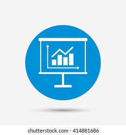 Presentation billboard sign icon. Scheme and Diagram symbol. Blue circle button with icon. Vector