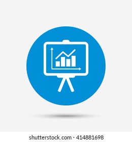 Presentation billboard sign icon. Scheme and Diagram symbol. Blue circle button with icon. Vector